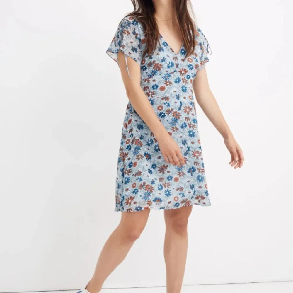 MADEWELL Open Back Dress size 0 XS WILDFLOWER GARDEN BLUE FLORAL Spring Summer - Picture 2 of 12